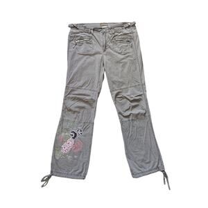 Y2K Department of Peace Cargo Pants Womens 12 Brown-Pink Embroidered Low Rise